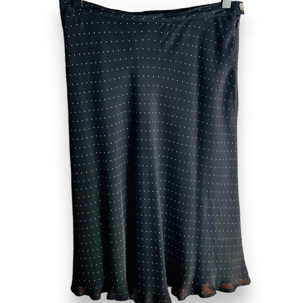 Lauren Ralph Lauren Silk Midi Skirt Black With Polka Dots - 6P but fits like 2P